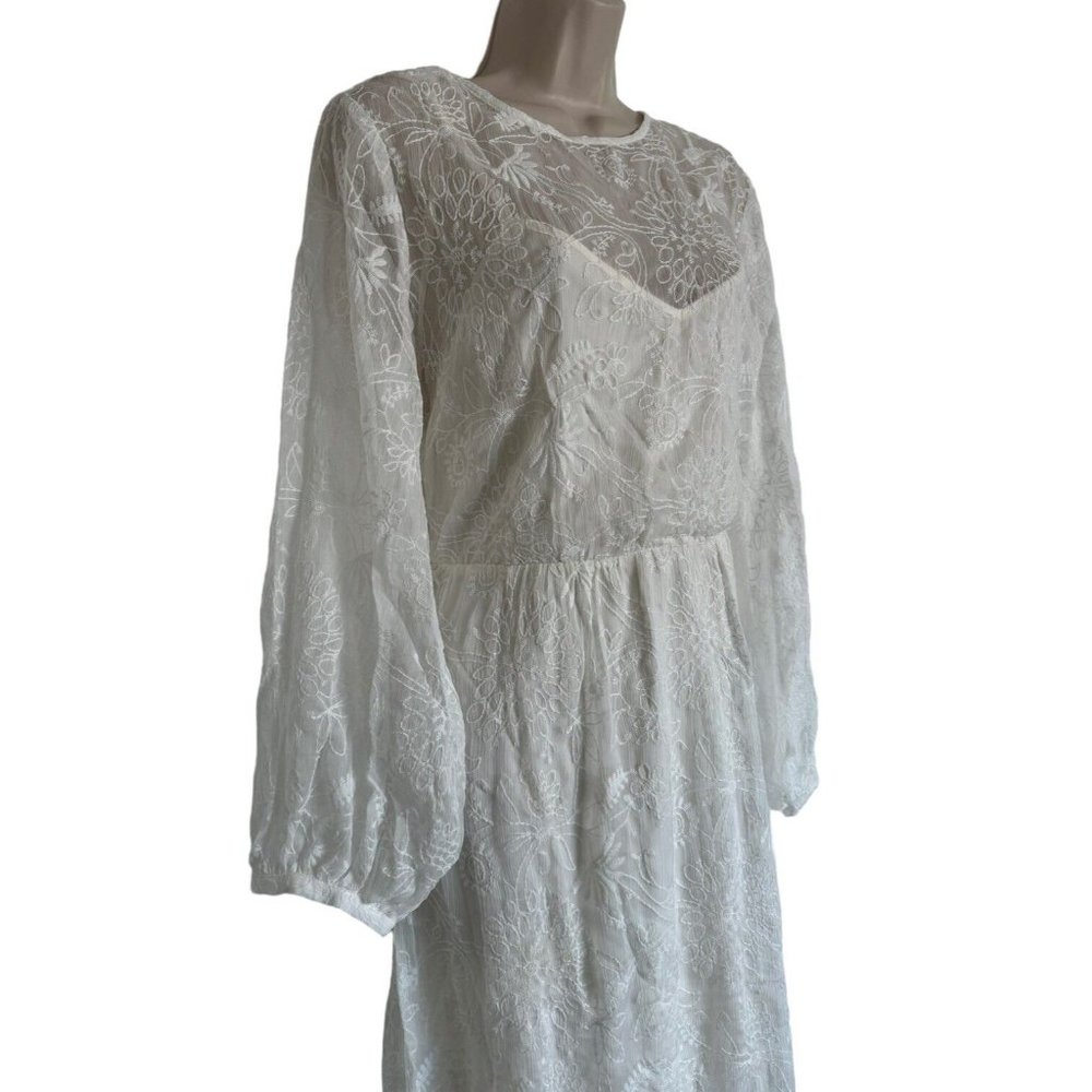 Modcloth “Just The Beginning” White Maxi Dress Lace Long Sleeve Size Large NWT - Picture 2 of 16
